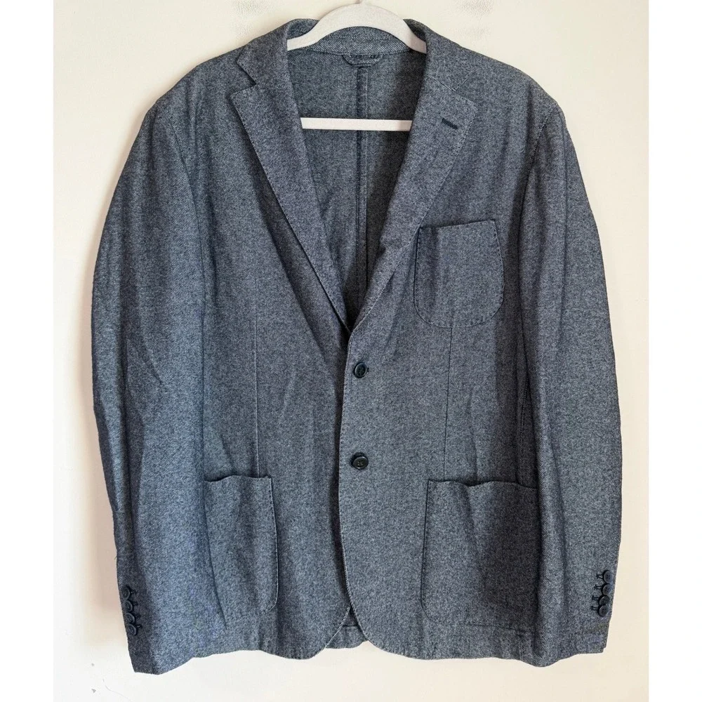 L.B.M. 1911 Blazer Mens 42R Blue Gray Wool Cotton Unstructured Sport Coat